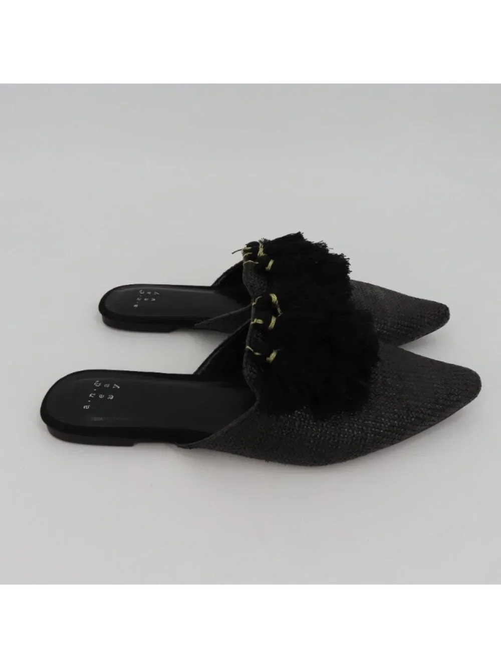 A New Day Women 8 Black Pointed Toe Synthetic Woven Tassel Slides Flats Shoes